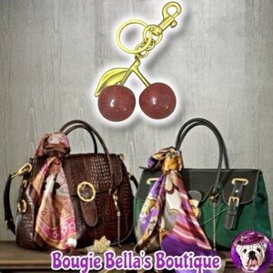 Red Sparkle Cherry Keychain/Bag Charm Dark Gold Hardware Elegant 🍒